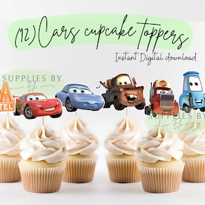 Toppers de cupcakes de Cars, descarga digital de Cars, banner de cumpleaños de Cars, topper de pastel de Cars, descarga digital de Cars, PNG,PDF, imágenes prediseñadas de Cars