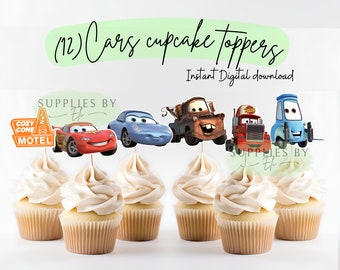 Toppers de cupcakes de Cars, descarga digital de Cars, banner de cumpleaños de Cars, topper de pastel de Cars, descarga digital de Cars, PNG,PDF, imágenes prediseñadas de Cars