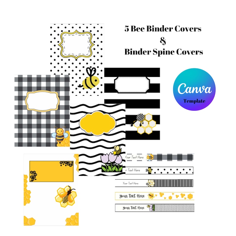 Bee Binder Covers Bee Binder Spine Covers Yellow and Black Binder Cover