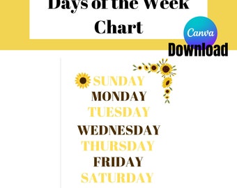 Sunflower Days of the Week Chart | Canva Download