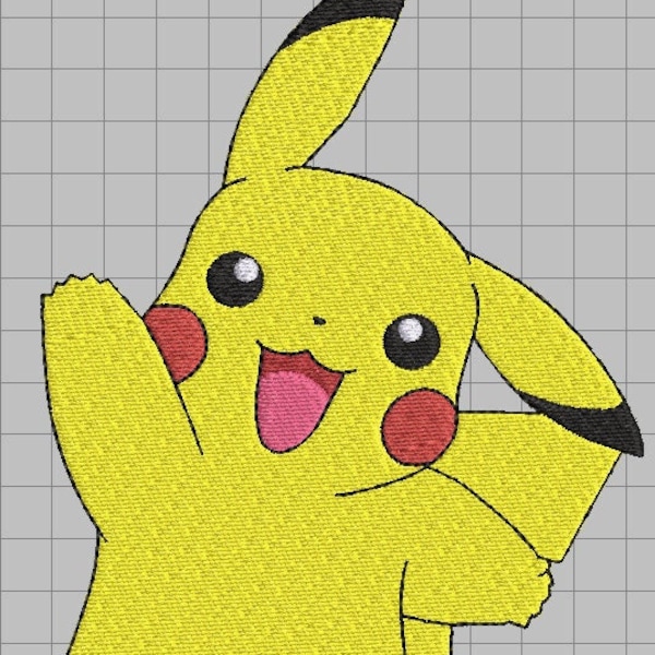 Pikachu embroidery file 3”,5”, and 7”. .Jef, .Pes, .Dst, .VP3