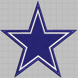May include: A blue five-pointed star with a white outline. The star is a common symbol for the Dallas Cowboys.