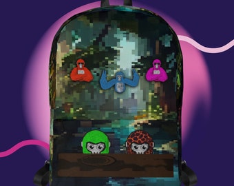 Gorilla Tag Sac à dos avec fond pixelisé – Résistant à l'eau, poche pour ordinateur portable, durable pour un usage quotidien et le sport, cadeau de joueur VR