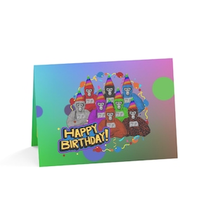 Gorilla Tag Geburtstags-Gruß-Karte (1 oder 10 Stück) VR Virtuelle Realität Videospiel Affe Monke Kinder Kinder-Party Feier Horizontale