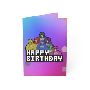 Gorilla Tag Geburtstags-Gruß-Karte (1 oder 10 Stück) VR Virtuelle Realität Videospiel Monkey Monkeye Kinder Kinder-Party Feier vertikal