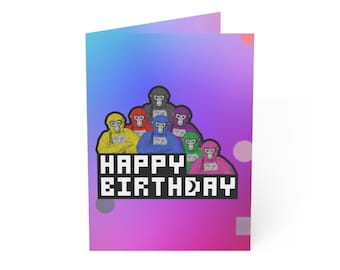 Tarjeta de felicitación de cumpleaños con etiqueta de gorila (1 o 10 piezas) VR realidad virtual videojuego mono niños fiesta celebración vertical