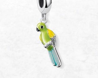 Enchanted Forest Whisperer - Handcrafted 925 Sterling Silver Parrot Pendant, Adorned with Vibrant Green Enamel, A Symbol of Freedom