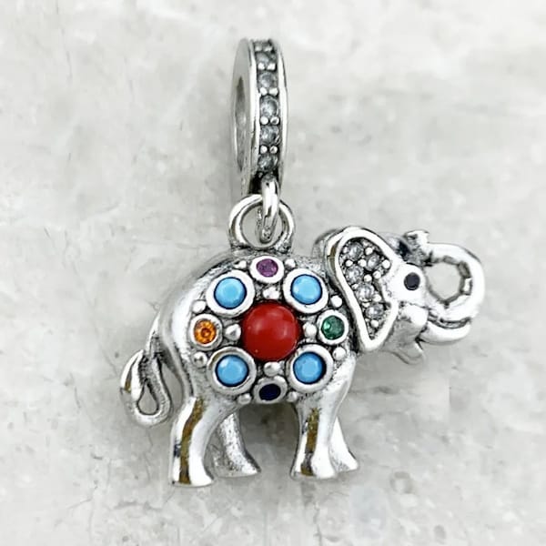 Elephant Gift Elephant Charm for Animal Lovers | 925 Silver Little Indian Elephant Pendant Colorful Gems Turquoise Red Gift Elephant Lovers