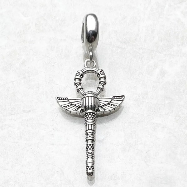 Ankh Pendant Silvered Egyptian Necklace Ankh Jewelry Sterling Silver 925 Key of Life Egypte Cross Egyptian Gift Dragonflie Ãnkh Cross
