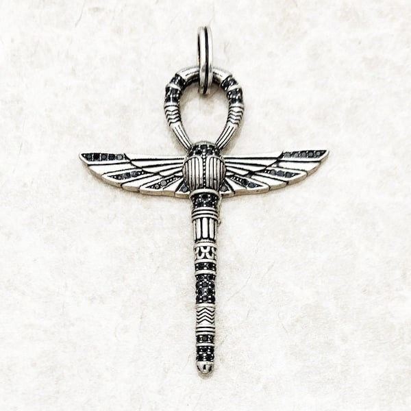 Hanger levenskruis Ankh met libel Odonata | 925 Sterling Zilver etnische sieraden cadeau voor mannen en vrouwen | Geluksbrengers