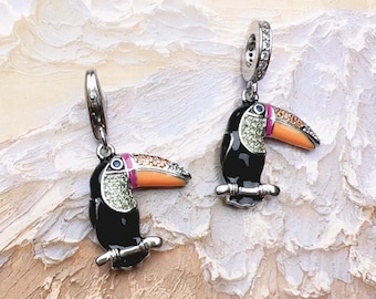 Colorful Toucan Pendant – Tropical Multicolor Bird made with 925 Sterling Silver & Colored Zircon Diamonds