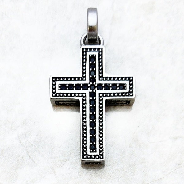 Pendentif Croix Noire, Bijoux Religieux, Symbol Chrétien et Accessoire Spirituel, Jesus-Christ, Christianisme Argent Sterling 925, Fait main