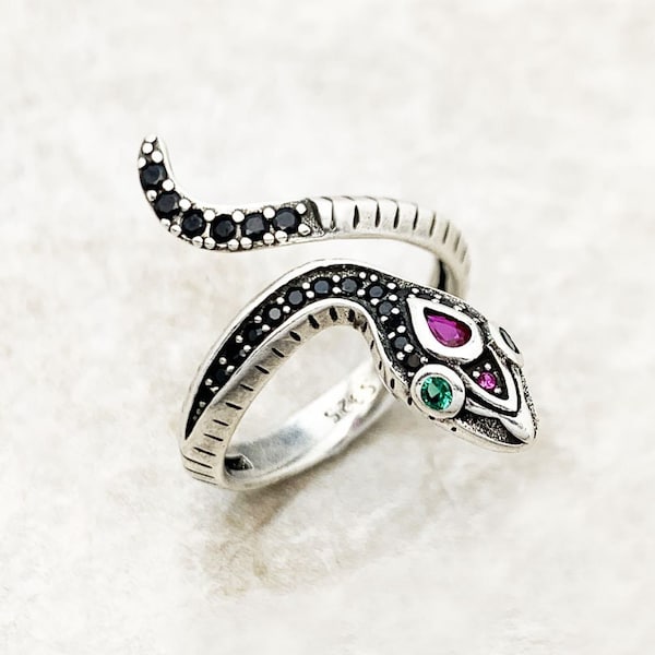 Anillo serpiente Anillo rosa ajustable joyería bohemia para mujer u hombre, regalo de seducción y suerte en plata de ley 925, Hecho a mano