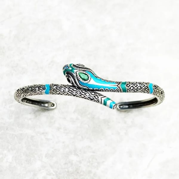 Bohemian Style Serpent Bracelet - Turquoise & Green Adjustable Snake Bangle, Silver Boho Jewelry, Perfect Gift for Free Spirits