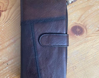 Men's Genuine Leather Wallet, Vintage Long Wallet, Business Card Case Checkbook, Detachable Zipper Pocket