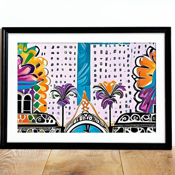 Mardi Gras Glamour: Digital Art Inspired by Art Deco and Mid-Century Modern Aesthetics | Landscape Art | Printable Download