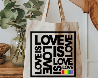 Love is love Tote Bag, Pride Tote Bag, LGBT Gift, Rainbow Shopping Bag, Rainbow love Tote Bag, queer Tote Bag, Gay Lesbian Gift