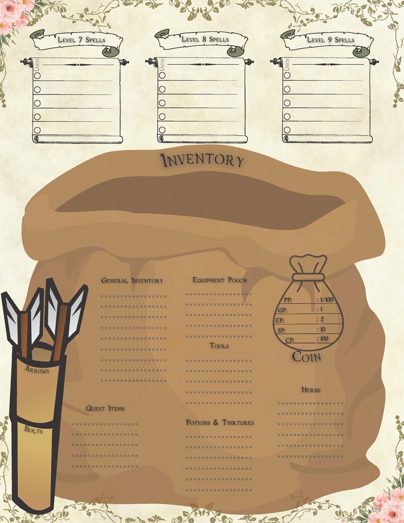 Scheda dei personaggi di DnD 5e Scheda dei personaggi di D&D PDF Dungeons and Dragons 5a edizione - TheNatural20 immagine 6