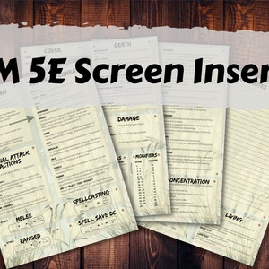 DnD DM Screen Insert Dungeon Master Screen DnD accessories Dungeons and Dragons 5e Printable Thenatural20