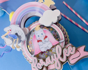 Dumbo cake topper, Dumbo topper, Dumbo baby shower, elephant baby shower, it’s a girl, it’s a boy, baby shower cake topper, Dumbo party,