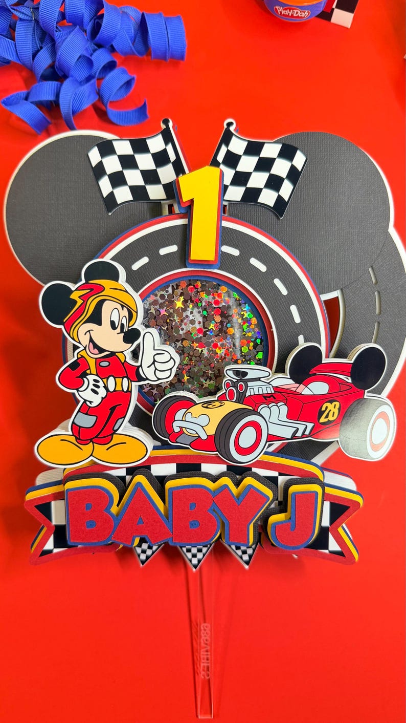 Mickey Racers Flag Mickey and the Roadster Racers Cake Topper Personalized. Mickey Racing ...