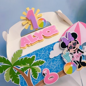 Minnie Inspired Pool Party Favor Boxes | Custom 3D Treat Boxes | Pink Mouse Summer Birthday Decorations