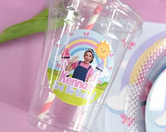 Ms. Rachel Party Cups: Custom Waterproof Sticker, Lid & Straw