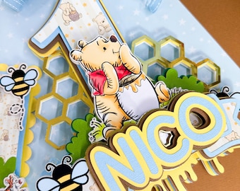 Winnie the Pooh Cake Topper for Baby Shower, 1st Birthday, Hundred Acre Theme, Pooh Bear Party Decoration, Boy or Girl Topper