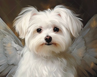 Maltesischer Engel Kunst - Digitaler Download Hohe Qualität - Große Dateigröße - PNG - JPG - Hund Mama Papa Geschenk - Engel Christliche Kunst - Himmel