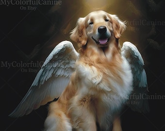 Golden Retriever Engel Kunst - Digitaler Download - Hohe Qualität - Große Dateigröße - PNG - JPG - Hundemama Papa Geschenk - Engel Christliche Kunst - Himmel