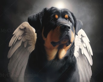 Rottie Angel Kunst - Digitaler Download Hohe Qualität - Große Datei - JPG - Hund Mama Papa Geschenk - Christian - Rottweiler Hund - Himmel
