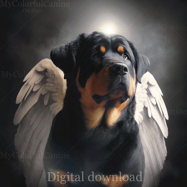 Rottie Angel Art - Digital Download High Quality - Large File - JPG - Dog mom dad gift - Christian - Rottweiler Dog - Heaven