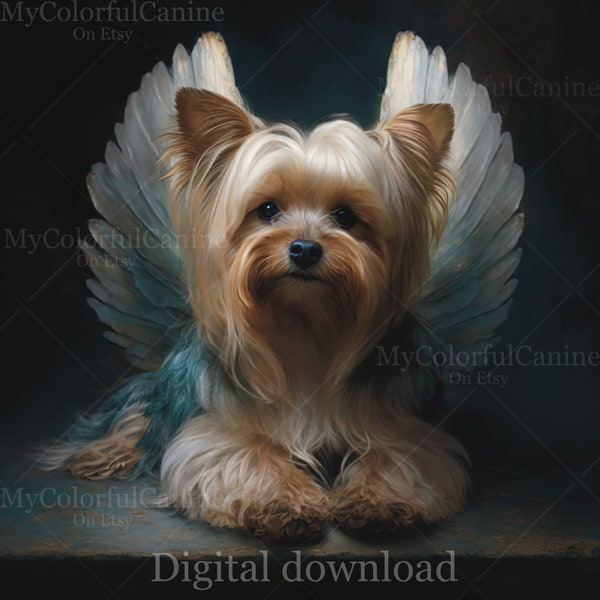 Yorkie Angel Art - Digital Download High Quality - Large File Size - PNG - JPG - Dog mom dad gift - Angel Christian Art - Yorkshire Terrier