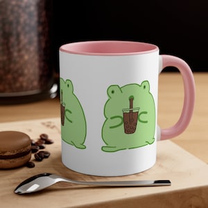 Chubby Frog Drinking Coffee Bubble Tea - Accent Coffee Mug, 11oz