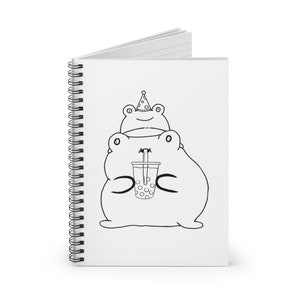 Party Planning Frog Drinking Boba - Spiral Notebook - Ruled Line