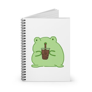 Chubby Frog Drinking Coffee Boba - Spiral Notebook - Ruled Line