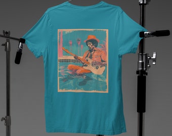 Maglietta di Jimi Hendrix / Jimi Hendrix suona la chitarra in una piscina / Arte vintage del leggendario Jimi Hendrix / Jimi Hendrix vivo / Jimi in una piscina