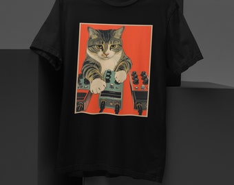 Pedal Cat T-shirt | Cat plays guitars pedals | Cat and guitar pedals | Tshirt for guitarist | Musical cat t-shirt | cat playing guitar