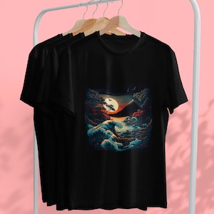 Night wave T-shirt | Wave Art | The Great Wave off Kanagawa | Hokusai | wave tshirt | Japan wave t-shirt | Fuji Mountain | Japanese Sunset