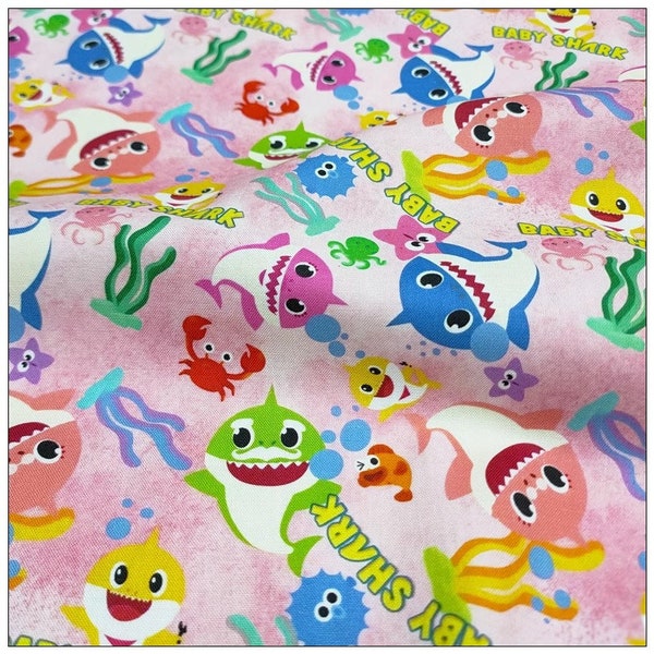 Baby Shark Party Fabric Pure Cotton Cartoon Fabric By The Half Yard