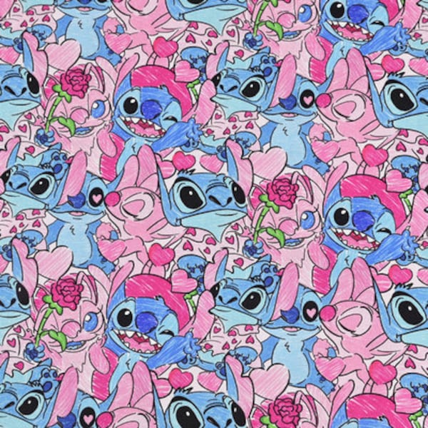 Stitch and Angel Fabric Blue Pink Koala Fabric Pure Cotton Cartoon Fabric By The Half Yard