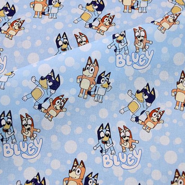 Bluey Fabric Blue Dog Fabric 100% Pure Cotton Cartoon Fabric By The Half Yard