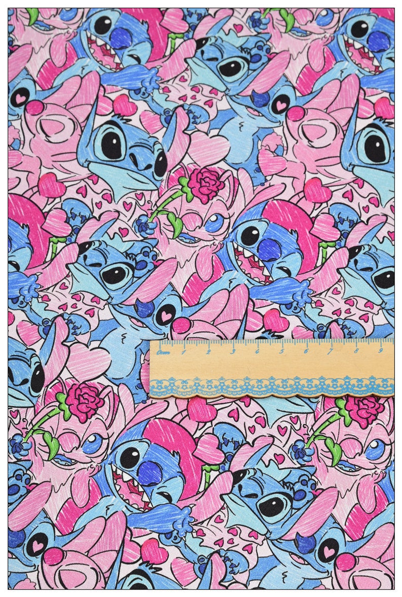 Stitch and Angel Fabric Blue Pink Koala Fabric Pure Cotton Etsy