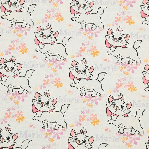 Marie Cat Fabric Aristocats Pink White-Furred Kitten Fabric Pure Cotton Cartoon Fabric By The Half Yard