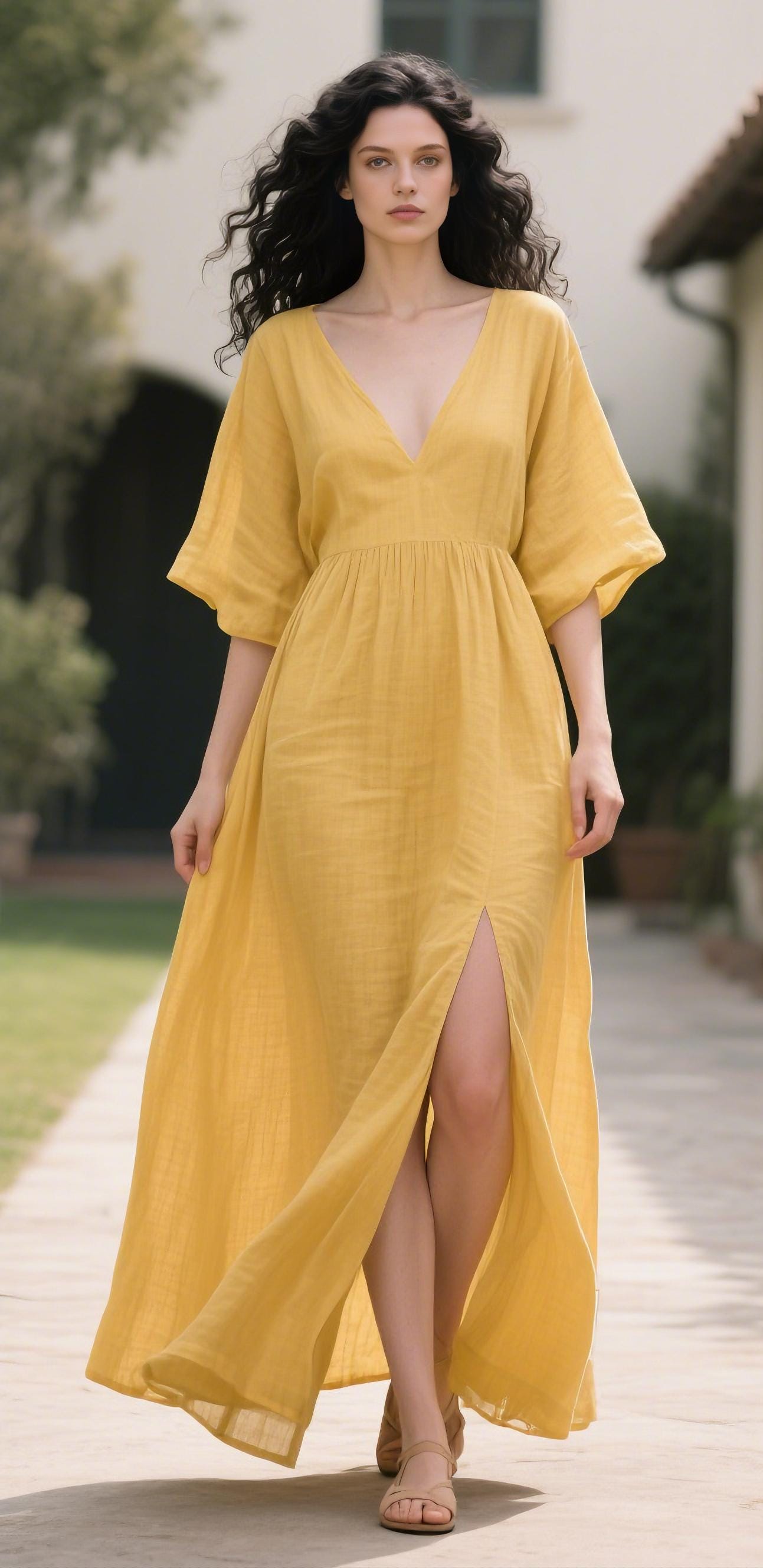 yellow linen dress maxi Linen Maxi Beach Dress Livia M / Pure Black
