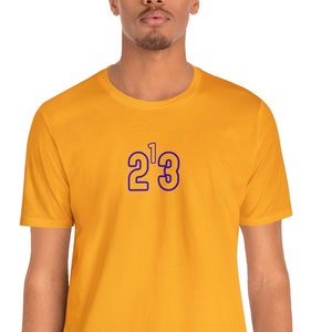 213 T-shirt, riktnummer t-shirt, 213, Los Angeles, Kalifornien, TVÅ Ett Tre, (Guldfärgade siffror med lila kontur)