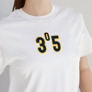 305 T-shirt, riktnummer t-shirt, 305, Miami, Miami-Dade, Florida, TRE OCH FEM, (Blå siffror med gul kontur)