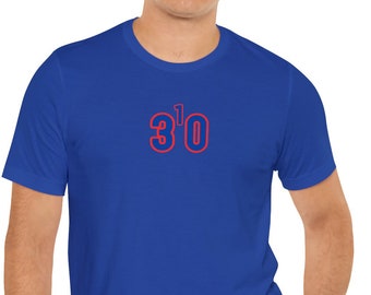 310 T-Shirt, area codes t-shirt, 310, Los Angeles, California, THREE ONE OH, (Blue Numbers With Red Outline)