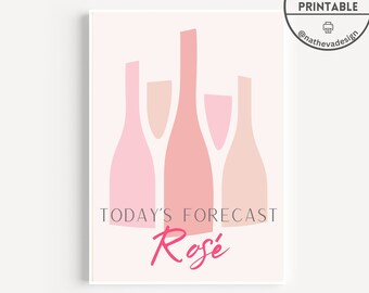 Pink Bar Cart Art Print: Rosé Poster, Girly Wall Decor (Digital Download)