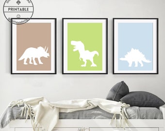 Dinosaur Nursery Art Prints: T-Rex, Triceratops, Stegosaurus (Digital Download)